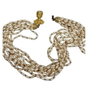 HAR Rare Multistrand Faux Seed Pearl Necklace 1959 Genie Clasp Unsigned Estate